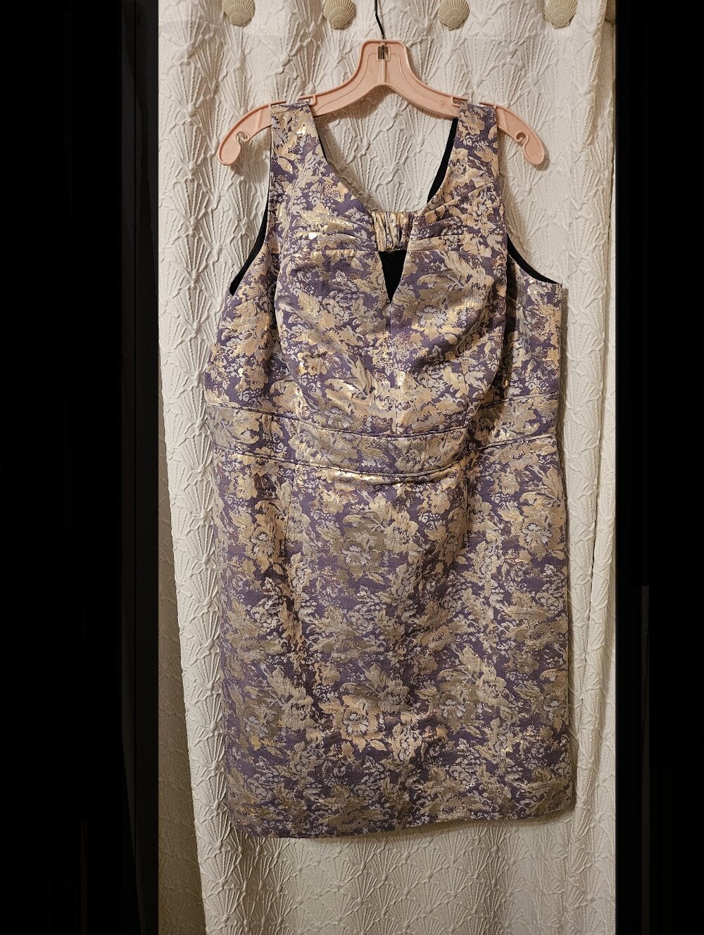 Tahari  Elegant Metallic Floral Sheath Dress - Blue & Gold